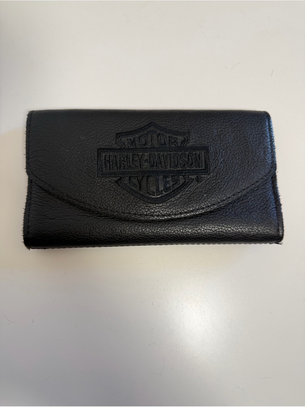 Harley Davidson Black Pebble Leather Embroidered Bar & Shield Checkbook Wallet